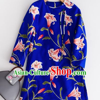 Chinese Traditional National Costume Tang Suit Royalblue Coat Outer Garment for Women