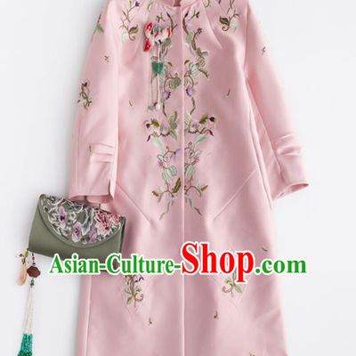 Chinese Traditional National Costume Tang Suit Pink Coat Upper Outer Garment for Women