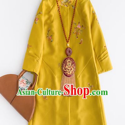 Chinese Traditional National Costume Tang Suit Yellow Dust Coat Embroidered Upper Outer Garment for Women