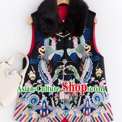 Traditional Chinese National Costume Tang Suit Embroidered Black Waistcoat Upper Outer Garment for Women