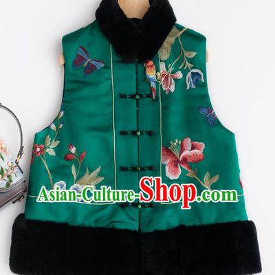 Traditional Chinese National Costume Tang Suit Green Waistcoat Upper Outer Garment for Women
