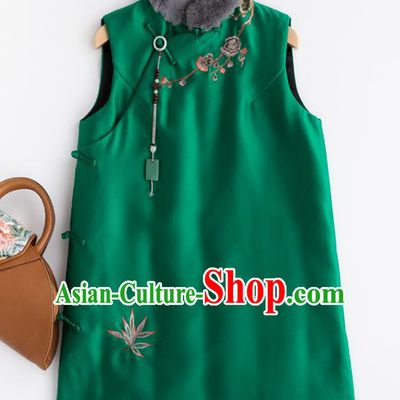Traditional Chinese National Costume Tang Suit Embroidered Green Waistcoat for Women