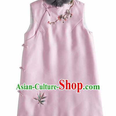 Traditional Chinese National Costume Tang Suit Embroidered Pink Waistcoat for Women