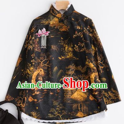 Chinese Traditional Tang Suit National Costume Upper Outer Garment Black Jacket for Women