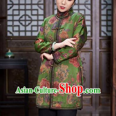 Chinese Traditional Tang Suit Green Jacket National Costume Upper Outer Garment for Women