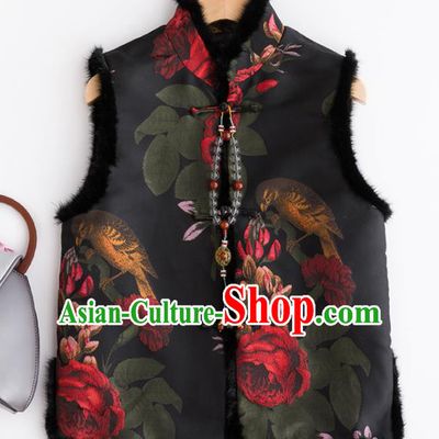 Traditional Chinese National Costume Tang Suit Black Suede Fabric Waistcoat for Women