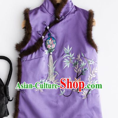 Traditional Chinese National Costume Tang Suit Embroidered Purple Brocade Waistcoat for Women