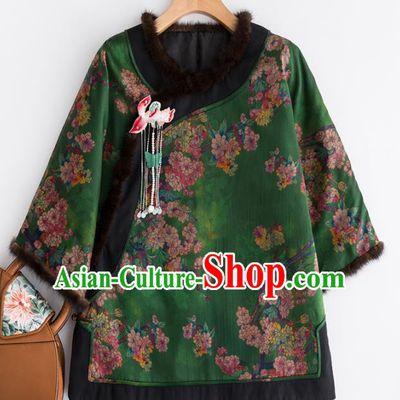 Chinese Traditional Tang Suit Green Blouse National Costume Outer Garment for Women