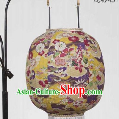 Chinese Traditional New Year Hanging Lantern Handmade Printing Flowers Yellow Palace Lanterns