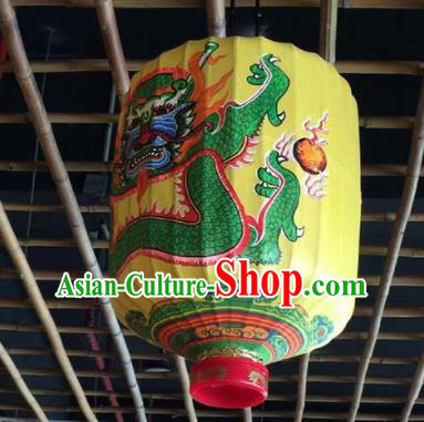 Chinese Traditional Palace Lantern Handmade Bamboo Painting Dragons Yellow Lanterns Chinese Traditional Palace Lantern Handmade Bamboo Painting Dragons Yellow Lanterns