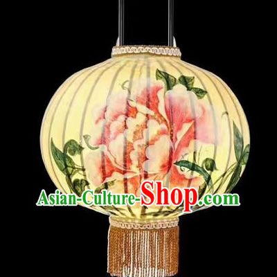 Chinese Traditional Ink Painting Peony Round Lantern Handmade New Year Palace Lanterns