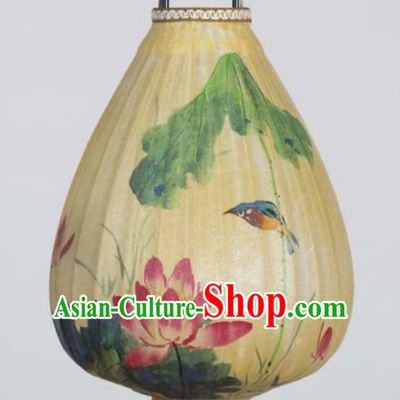 Chinese Traditional Ink Painting Lotus Bird Lantern Handmade New Year Palace Lanterns