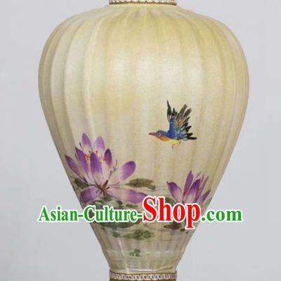 Chinese Traditional Ink Painting Lotus Hanging Lantern Handmade New Year Palace Lanterns