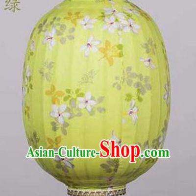 Chinese Traditional Printing Tung Flower Yellow Hanging Lantern Handmade Craft New Year Palace Lanterns