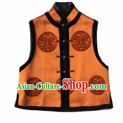 Traditional Chinese National Costume Orange Vest Tang Suit Waistcoat for Women