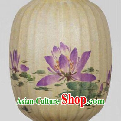 Chinese Traditional Ink Painting Purple Lotus Lantern Handmade New Year Palace Lanterns