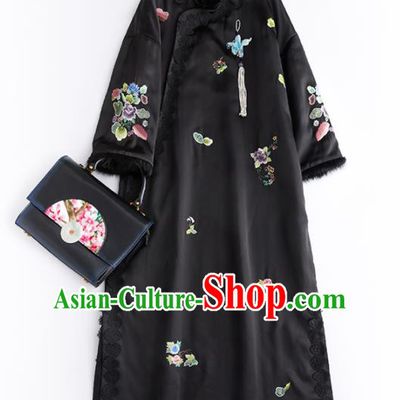 Chinese Traditional National Winter Costume Tang Suit Cheongsam Embroidered Qipao Dress for Women
