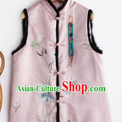 Traditional Chinese National Costume Pink Vest Tang Suit Waistcoat for Women