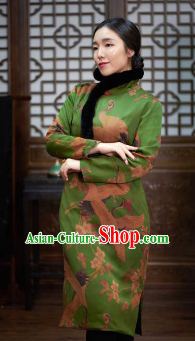Chinese Traditional National Costume Tang Suit Cheongsam Winter Green Qipao Dress for Women Chinese Traditional National Costume Tang Suit Cheongsam Winter Green Qipao Dress for Women
