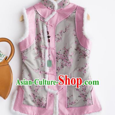 Traditional Chinese National Costume Winter Grey Brocade Vest Tang Suit Waistcoat for Women