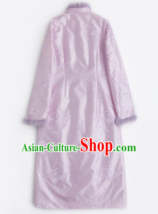 Chinese Traditional National Costume Tang Suit Embroidered Pink Cotton Padded Coat for Women Chinese Traditional National Costume Tang Suit Embroidered Pink Cotton Padded Coat for Women