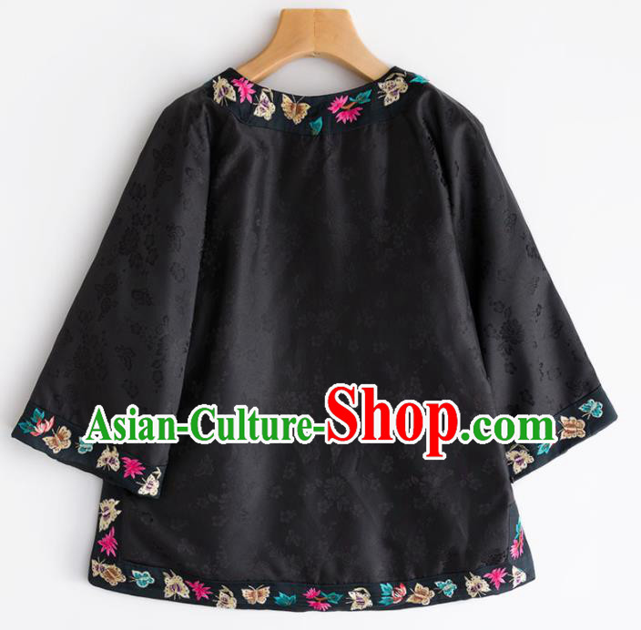 Chinese Traditional National Costume Tang Suit Embroidered Black Shirts for Women Chinese Traditional National Costume Tang Suit Embroidered Black Shirts for Women