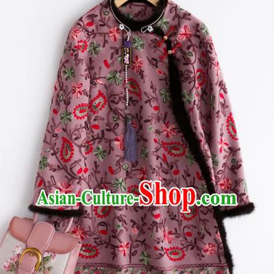 Chinese Traditional National Costume Tang Suit Outer Garment Pink Blouse for Women