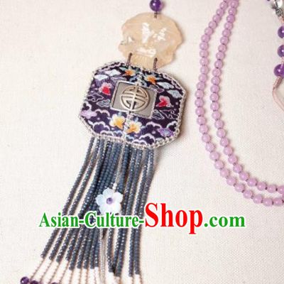 Chinese Traditional Jewelry Accessories Classical Pressure Front Embroidered Sachet Tassel Necklace for Women