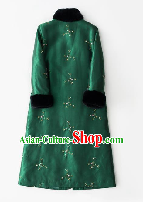 Chinese Traditional Costume National Winter Cheongsam Embroidered Green Qipao Dress for Women Chinese Traditional Costume National Winter Cheongsam Embroidered Green Qipao Dress for Women