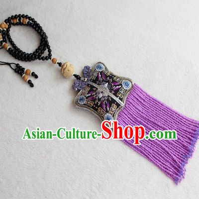 Chinese Traditional Waist Accessories Classical Sachet Embroidered Purple Tassel Pendant for Women