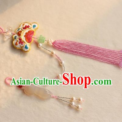 Chinese Traditional Jewelry Accessories Classical Pressure Front Jade Ruyi Tassel Brooch for Women