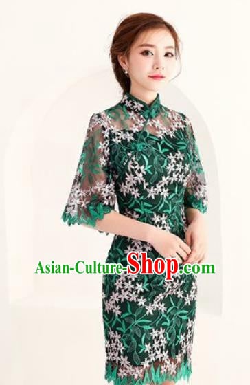 Chinese Traditional National Costume Classical Cheongsam Embroidered Green Full Dress for Women Chinese Traditional National Costume Classical Cheongsam Embroidered Green Full Dress for Women