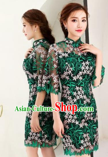 Chinese Traditional National Costume Classical Cheongsam Embroidered Green Full Dress for Women Chinese Traditional National Costume Classical Cheongsam Embroidered Green Full Dress for Women