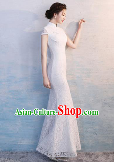 Chinese Traditional National Costume Classical Wedding Cheongsam White Lace Full Dress for Women Chinese Traditional National Costume Classical Wedding Cheongsam White Lace Full Dress for Women