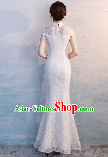 Chinese Traditional National Costume Classical Wedding Cheongsam White Lace Full Dress for Women Chinese Traditional National Costume Classical Wedding Cheongsam White Lace Full Dress for Women