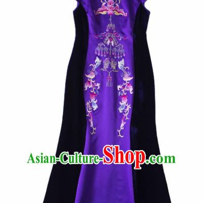 Chinese Traditional Costume National Cheongsam Embroidered Purple Qipao Dress for Women