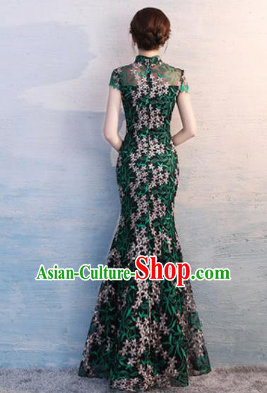 Chinese Traditional National Costume Classical Wedding Cheongsam Green Fishtail Full Dress for Women Chinese Traditional National Costume Classical Wedding Cheongsam Green Fishtail Full Dress for Women