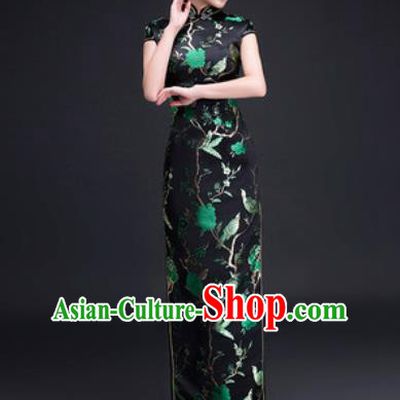 Chinese Traditional National Costume Classical Wedding Cheongsam Slim Black Qipao Dress for Women