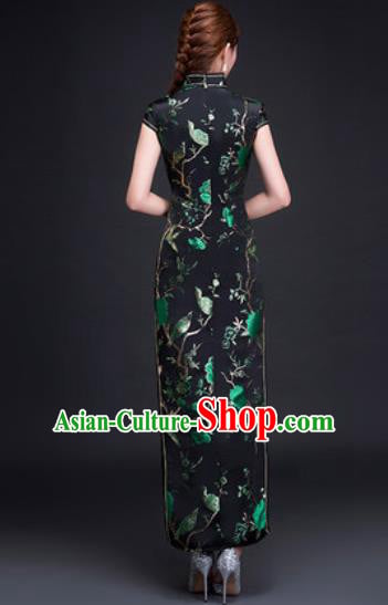 Chinese Traditional National Costume Classical Wedding Cheongsam Slim Black Qipao Dress for Women Chinese Traditional National Costume Classical Wedding Cheongsam Slim Black Qipao Dress for Women