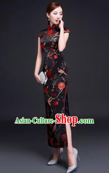 Chinese Traditional National Costume Classical Wedding Cheongsam Red Peony Qipao Dress for Women