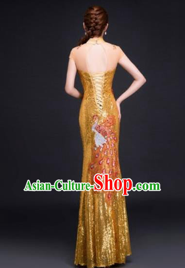 Chinese Traditional National Costume Classical Wedding Golden Fishtail Full Dress for Women Chinese Traditional National Costume Classical Wedding Golden Fishtail Full Dress for Women