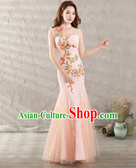 Chinese Traditional National Costume Classical Wedding Pink Veil Fishtail Full Dress for Women Chinese Traditional National Costume Classical Wedding Pink Veil Fishtail Full Dress for Women