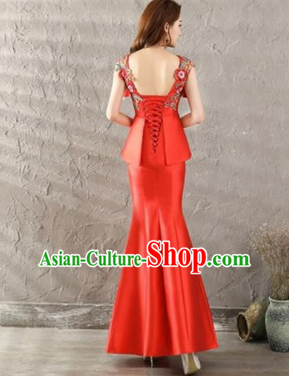 Chinese Traditional Wedding Costume Classical Embroidered Red Fishtail Full Dress for Women Chinese Traditional Wedding Costume Classical Embroidered Red Fishtail Full Dress for Women