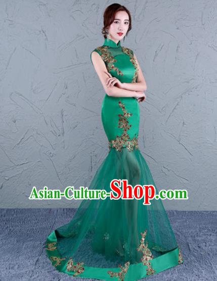Chinese Traditional Wedding Costume Classical Embroidered Green Veil Full Dress for Women Chinese Traditional Wedding Costume Classical Embroidered Green Veil Full Dress for Women