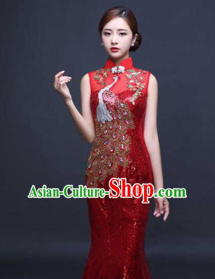 Chinese Traditional Wedding Costume Classical Red Trailing Full Dress for Women Chinese Traditional Wedding Costume Classical Red Trailing Full Dress for Women