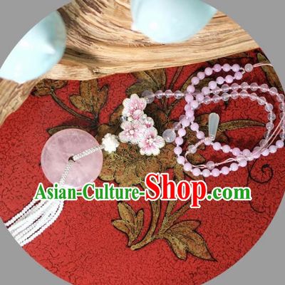 Chinese Traditional Accessories Classical Rose Chalcedony Tassel Necklace for Women