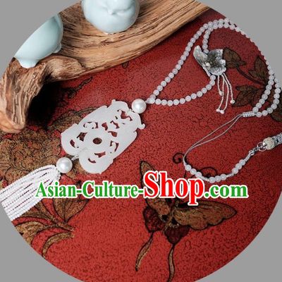 Chinese Traditional Accessories Classical Jade Tassel Necklace for Women