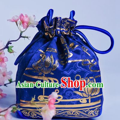 Chinese Traditional Hanfu Accessories Classical Royalblue Brocade Handbag for Women
