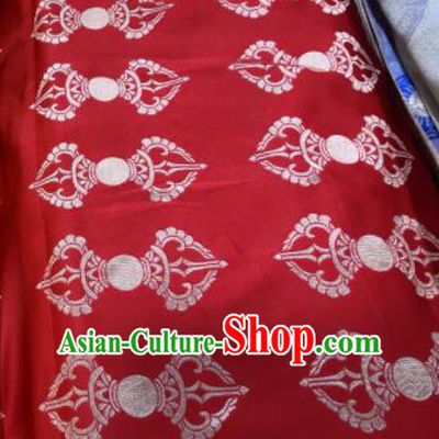 Chinese Traditional Buddhism Pattern Design Red Brocade Silk Fabric Tibetan Robe Fabric Asian Material