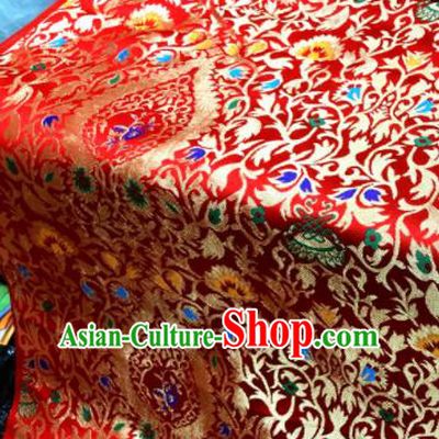 Chinese Traditional Buddhism Pattern Design Red Brocade Silk Fabric Tibetan Robe Fabric Asian Material